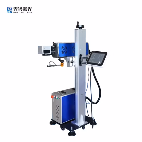 Automatische CO2-Laserbeschriftungsmaschine 30 W für kartonbeschichtetes, unbeschichtetes Papier, Fliegenmarkierungs-Lasergravierer, kohärente Synrad-Quelle